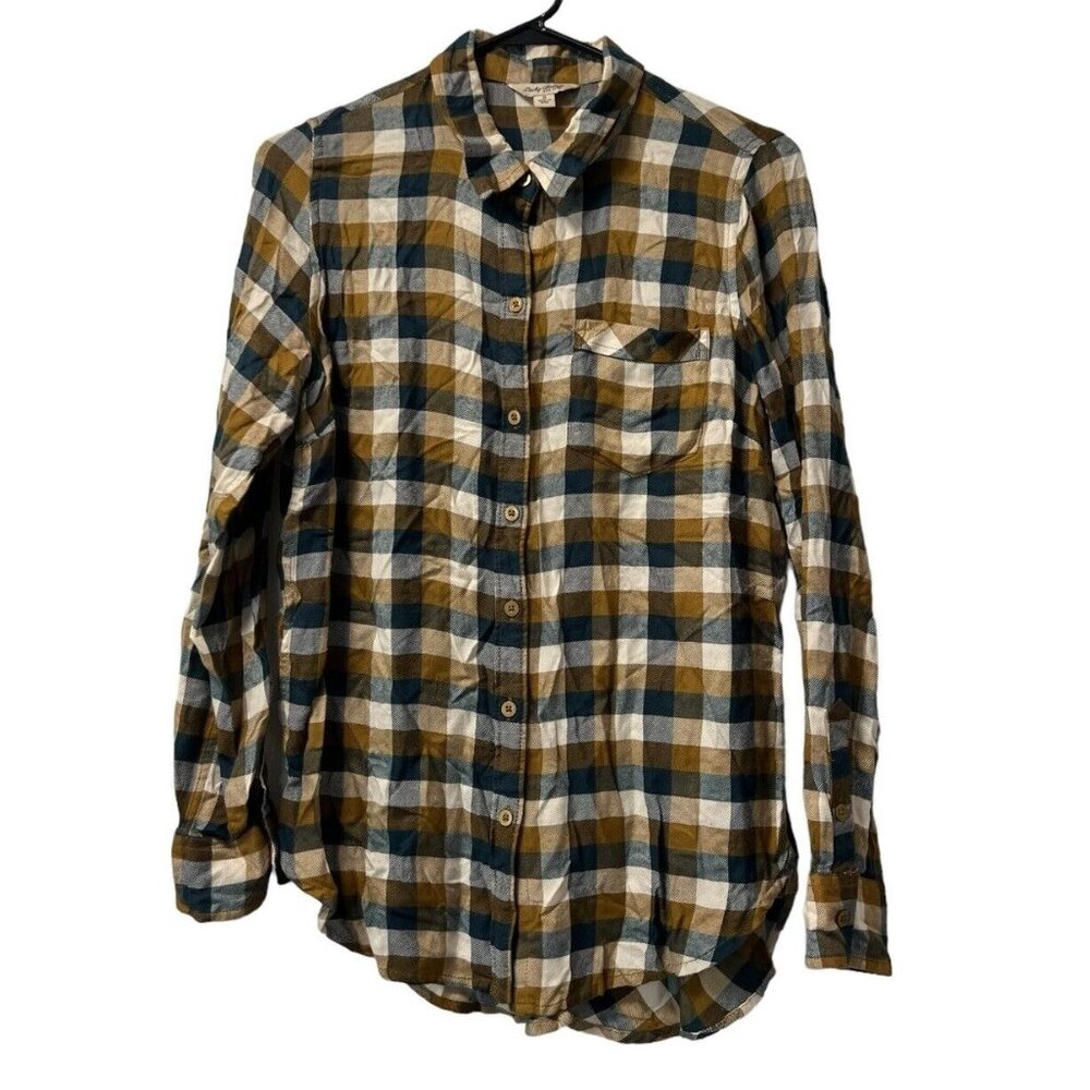 Lucky Brand Shirt Women Size Small Button Up Plaid Back Buttons Preppy Modern